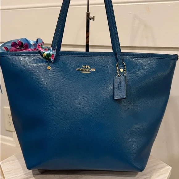 Coach Taxi Teal Leather Tote Bag - Picture 5 of 17